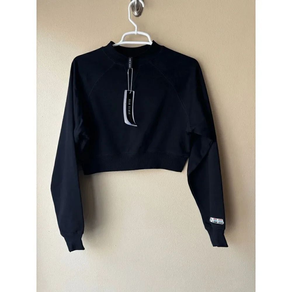 Adam Selman Sport Shrunken Pullover Sweatshirt in Black Womens Size Small